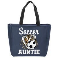 Soccer Auntie Leopard Heart Zip Tote Bag