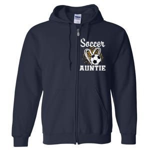 Soccer Auntie Leopard Heart Full Zip Hoodie