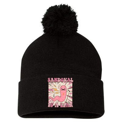 Sandovals A Liar Worm With A Mustache Pom Pom 12in Knit Beanie