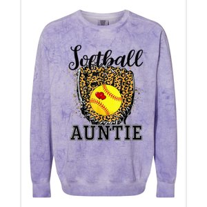 Softball Auntie Leopard Game Day Aunt Mother Colorblast Crewneck Sweatshirt