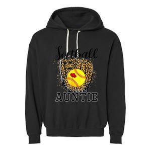 Softball Auntie Leopard Game Day Aunt Mother Garment-Dyed Fleece Hoodie