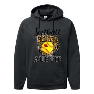 Softball Auntie Leopard Game Day Aunt Mother Performance Fleece Hoodie