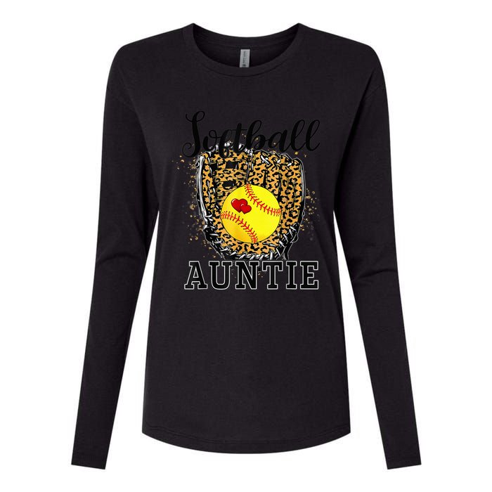 Softball Auntie Leopard Game Day Aunt Mother Womens Cotton Relaxed Long Sleeve T-Shirt