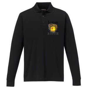 Softball Auntie Leopard Game Day Aunt Mother Performance Long Sleeve Polo