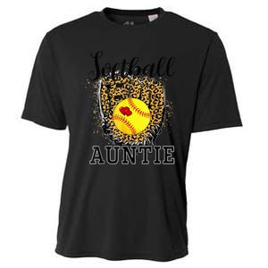 Softball Auntie Leopard Game Day Aunt Mother Cooling Performance Crew T-Shirt