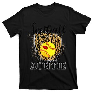 Softball Auntie Leopard Game Day Aunt Mother T-Shirt