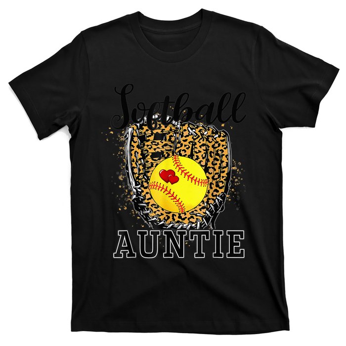 Softball Auntie Leopard Game Day Aunt Mother T-Shirt