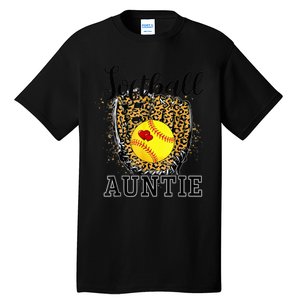 Softball Auntie Leopard Game Day Aunt Mother Tall T-Shirt