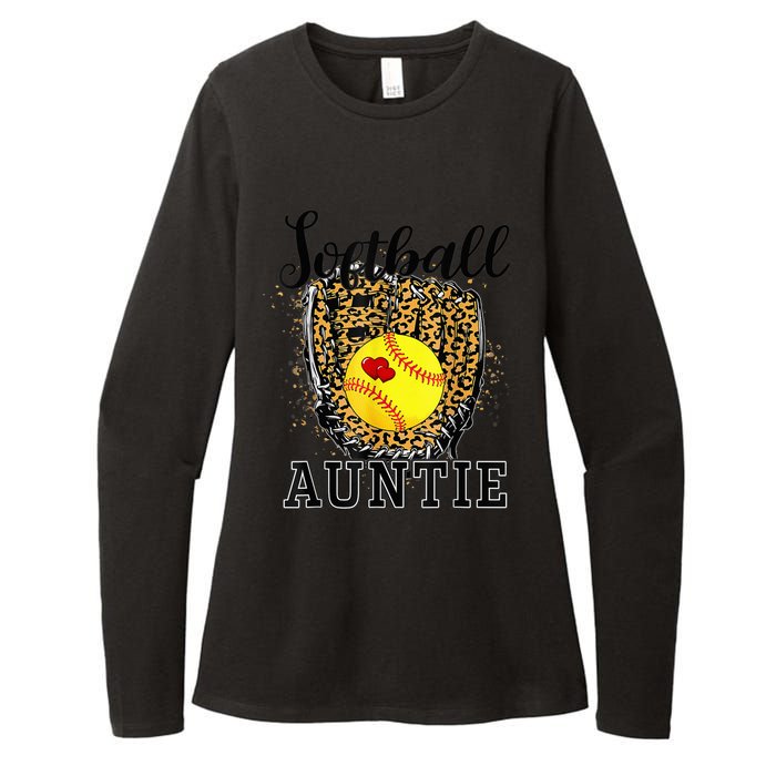 Softball Auntie Leopard Game Day Aunt Mother Womens CVC Long Sleeve Shirt