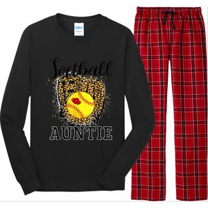 Softball Auntie Leopard Game Day Aunt Mother Long Sleeve Pajama Set