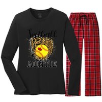 Softball Auntie Leopard Game Day Aunt Mother Women's Long Sleeve Flannel Pajama Set 