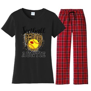 Softball Auntie Leopard Game Day Aunt Mother Women's Flannel Pajama Set