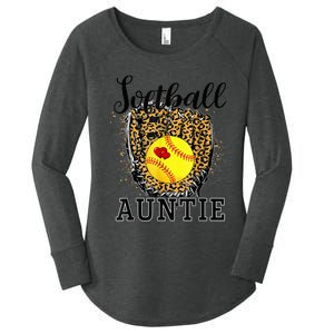 Softball Auntie Leopard Game Day Aunt Mother Women's Perfect Tri Tunic Long Sleeve Shirt