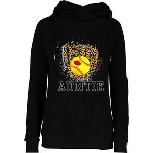 Softball Auntie Leopard Game Day Aunt Mother Womens Funnel Neck Pullover Hood