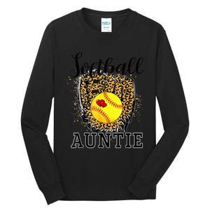 Softball Auntie Leopard Game Day Aunt Mother Tall Long Sleeve T-Shirt