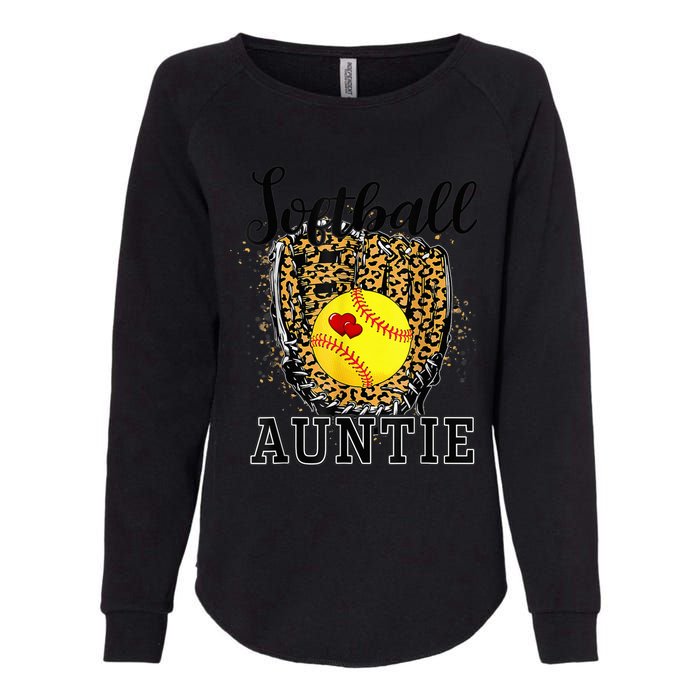 Softball Auntie Leopard Game Day Aunt Mother Womens California Wash Sweatshirt