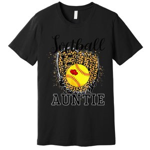 Softball Auntie Leopard Game Day Aunt Mother Premium T-Shirt