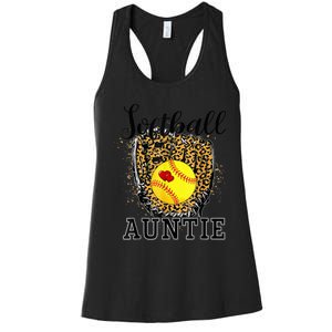 Softball Auntie Leopard Game Day Aunt Mother Women's Racerback Tank