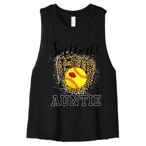 Softball Auntie Leopard Game Day Aunt Mother Women's Racerback Cropped Tank