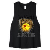 Softball Auntie Leopard Game Day Aunt Mother Women's Racerback Cropped Tank