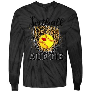 Softball Auntie Leopard Game Day Aunt Mother Tie-Dye Long Sleeve Shirt