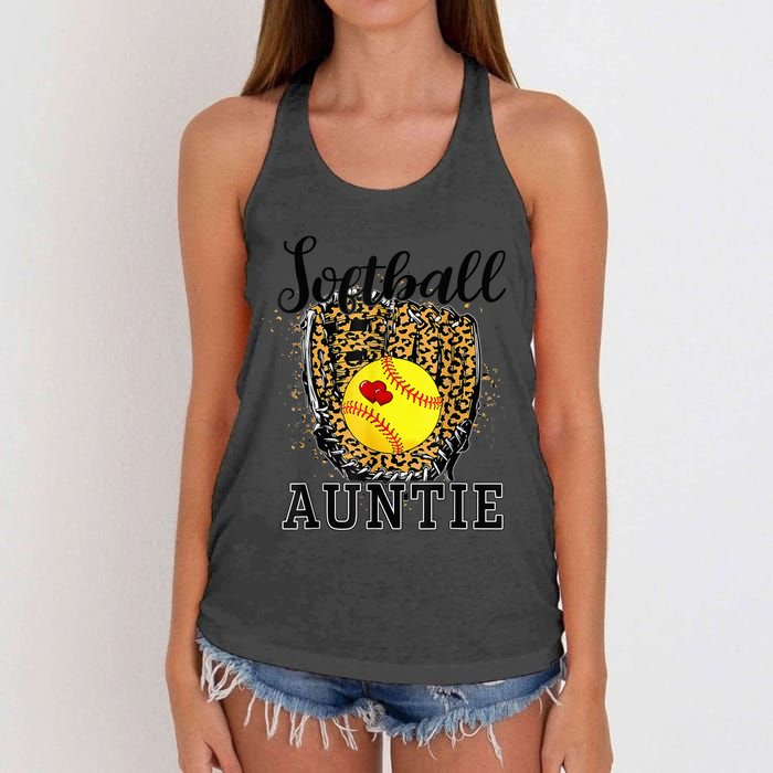 Softball Auntie Leopard Game Day Aunt Mother Women's Knotted Racerback Tank