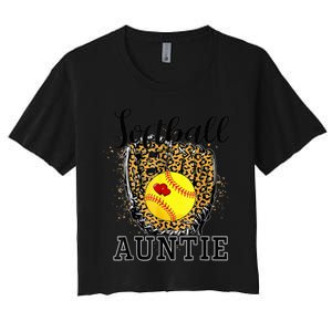 Softball Auntie Leopard Game Day Aunt Mother Women's Crop Top Tee