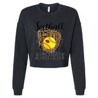 Softball Auntie Leopard Game Day Aunt Mother Cropped Pullover Crew