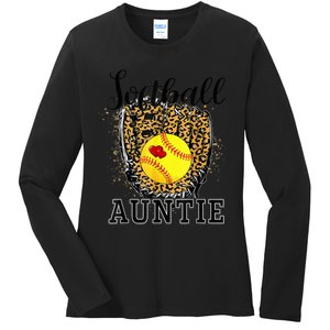 Softball Auntie Leopard Game Day Aunt Mother Ladies Long Sleeve Shirt