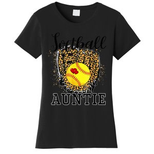 Softball Auntie Leopard Game Day Aunt Mother Women's T-Shirt