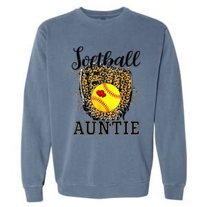 Softball Auntie Leopard Game Day Aunt Mother Garment-Dyed Sweatshirt