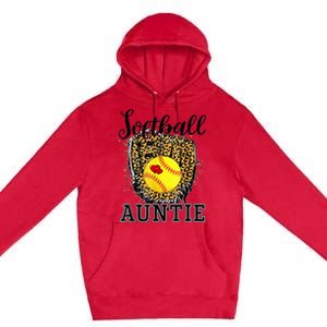 Softball Auntie Leopard Game Day Aunt Mother Premium Pullover Hoodie