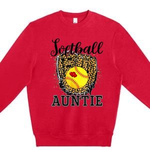 Softball Auntie Leopard Game Day Aunt Mother Premium Crewneck Sweatshirt