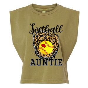 Softball Auntie Leopard Game Day Aunt Mother Garment-Dyed Women's Muscle Tee