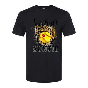 Softball Auntie Leopard Game Day Aunt Mother Softstyle CVC T-Shirt