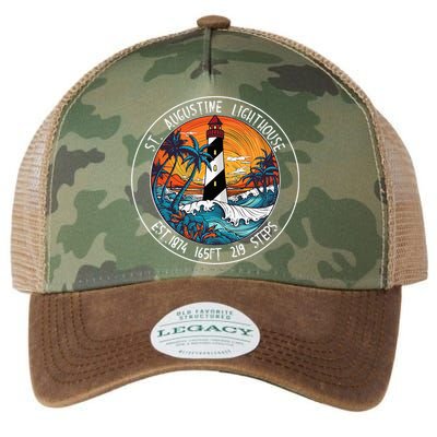 St. Augustine Lighthouse Florida Retro Sunset Palm Trees Legacy Tie Dye Trucker Hat