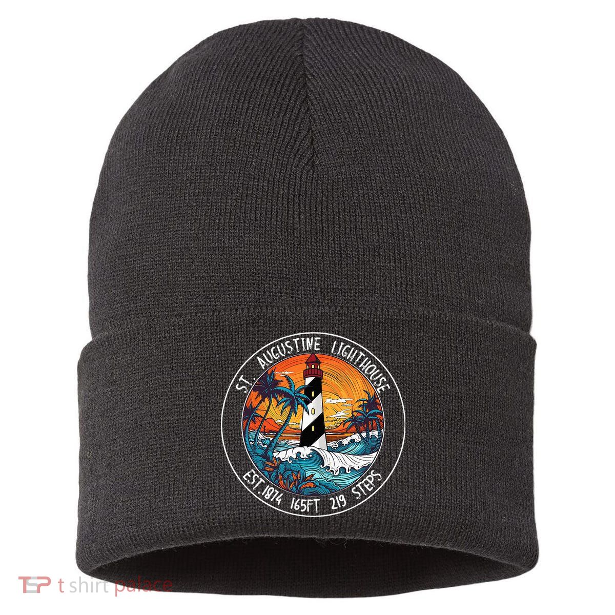 St. Augustine Lighthouse Florida Retro Sunset Palm Trees Sustainable Knit Beanie