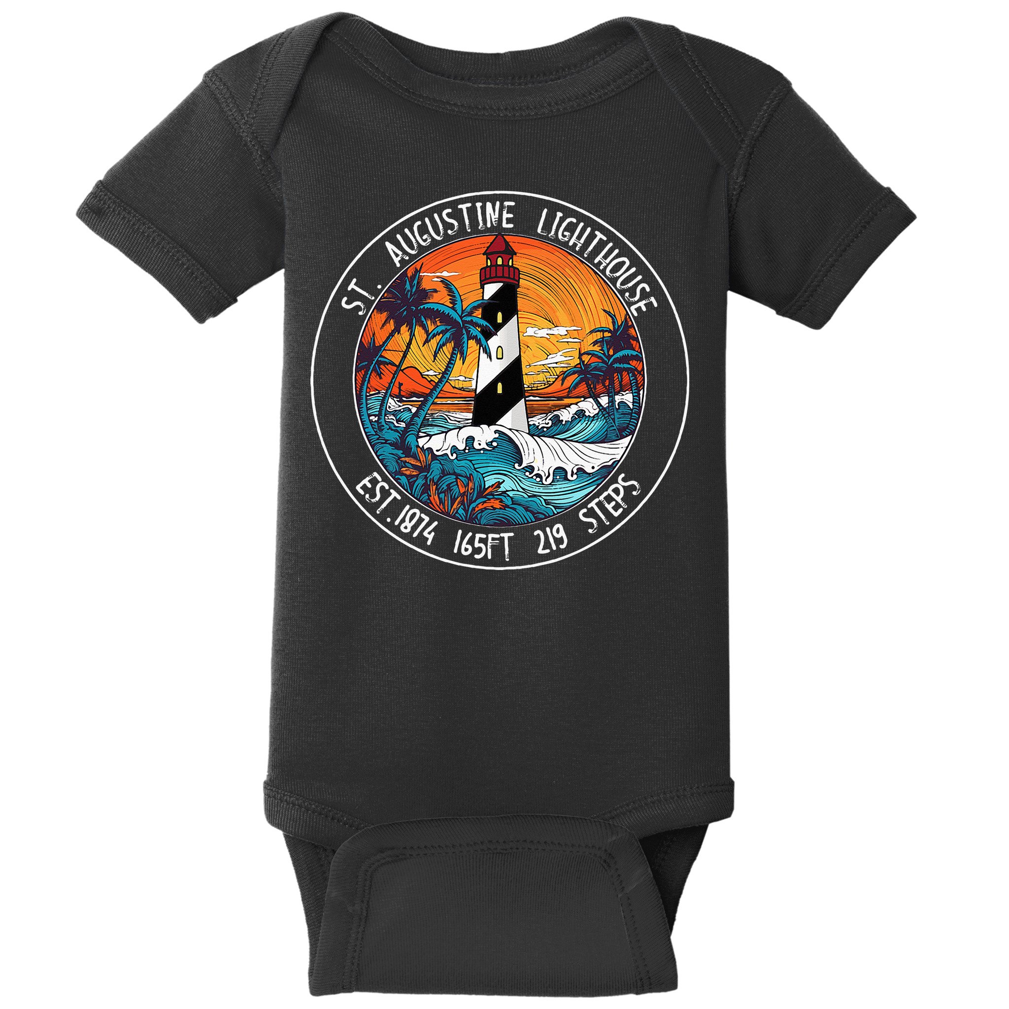 St. Augustine Lighthouse Florida Retro Sunset Palm Trees Baby Bodysuit