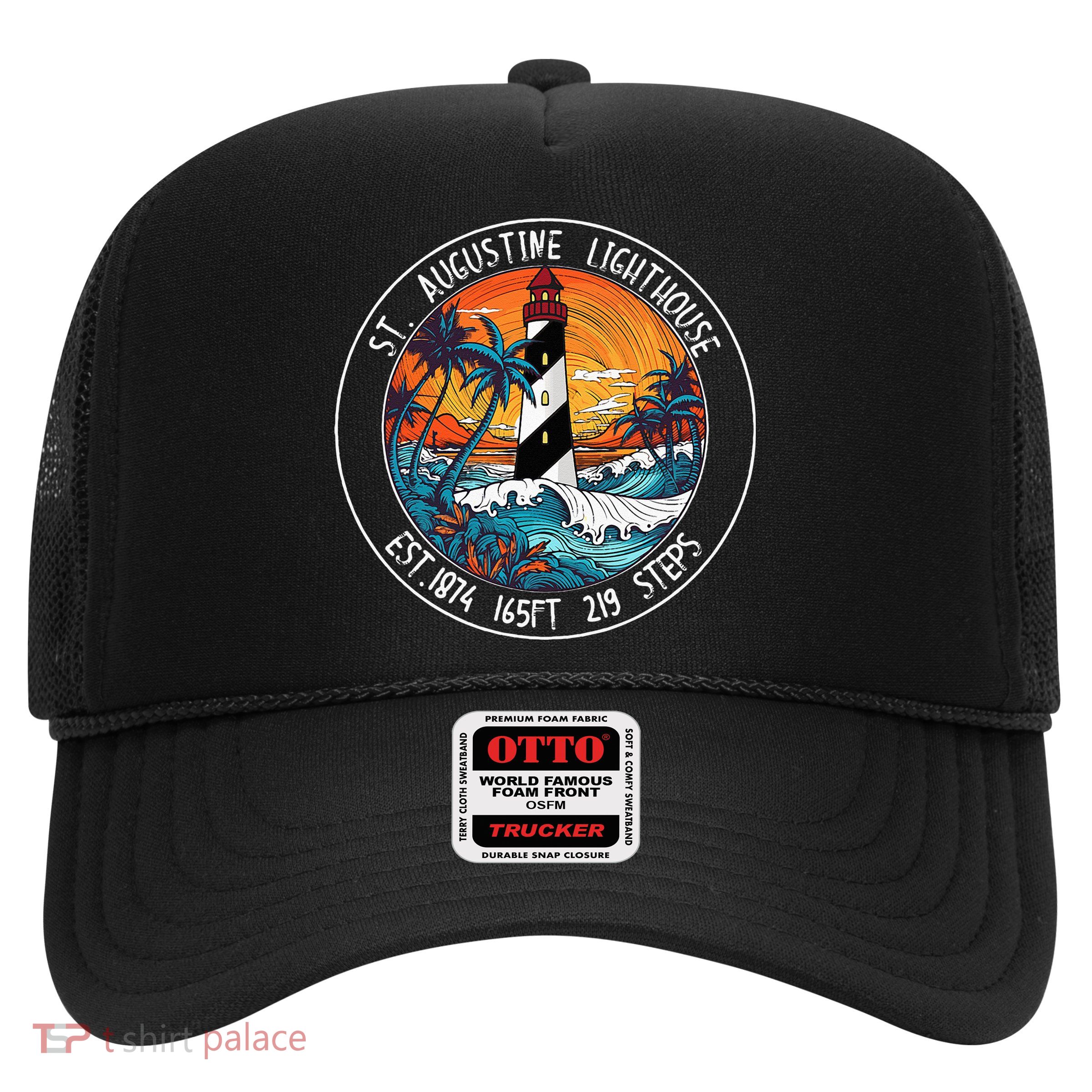 St. Augustine Lighthouse Florida Retro Sunset Palm Trees Trucker Hat