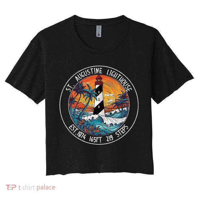 St. Augustine Lighthouse Florida Retro Sunset Palm Trees Crop Top