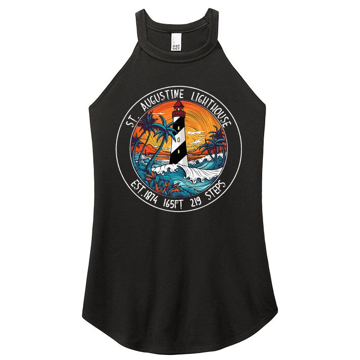 St. Augustine Lighthouse Florida Retro Sunset Palm Trees Women's Perfect Tri Rocker Tank