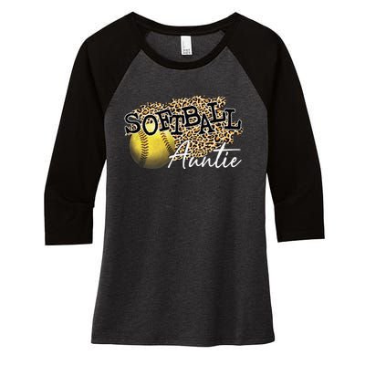 Softball Auntie Leopard Softball Auntie Women's Tri-Blend 3/4-Sleeve Raglan Shirt