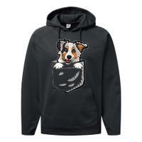 S Adorable Little Australian Shepherd Dog In The Pocket V Neck Performance Fleece Hoodie