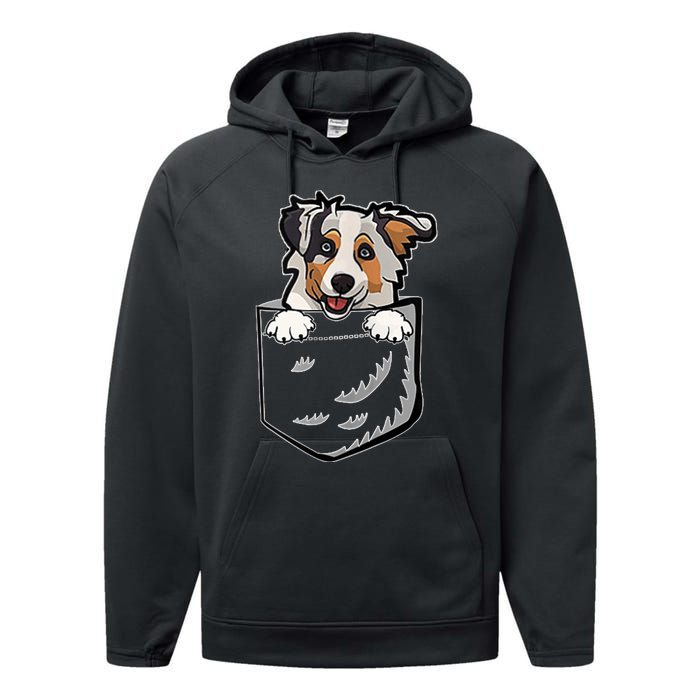 S Adorable Little Australian Shepherd Dog In The Pocket V Neck Performance Fleece Hoodie