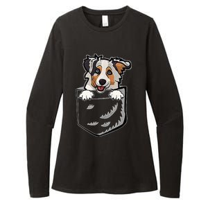 S Adorable Little Australian Shepherd Dog In The Pocket V Neck Womens CVC Long Sleeve Shirt