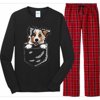 S Adorable Little Australian Shepherd Dog In The Pocket V Neck Long Sleeve Pajama Set