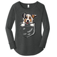 S Adorable Little Australian Shepherd Dog In The Pocket V Neck Women's Perfect Tri Tunic Long Sleeve Shirt