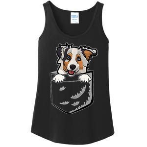 S Adorable Little Australian Shepherd Dog In The Pocket V Neck Ladies Essential Tank