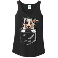 S Adorable Little Australian Shepherd Dog In The Pocket V Neck Ladies Essential Tank