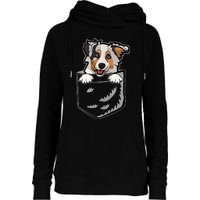 S Adorable Little Australian Shepherd Dog In The Pocket V Neck Womens Funnel Neck Pullover Hood